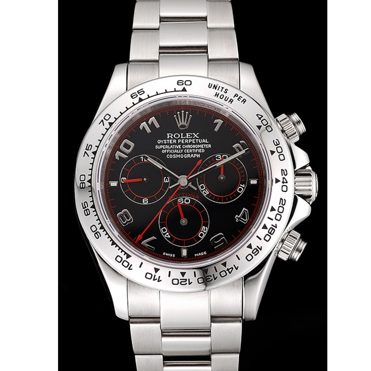 Aaa fake watches 80296 Black Bracelet Stainless Dial Rolex Daytona Swiss Steel 0626